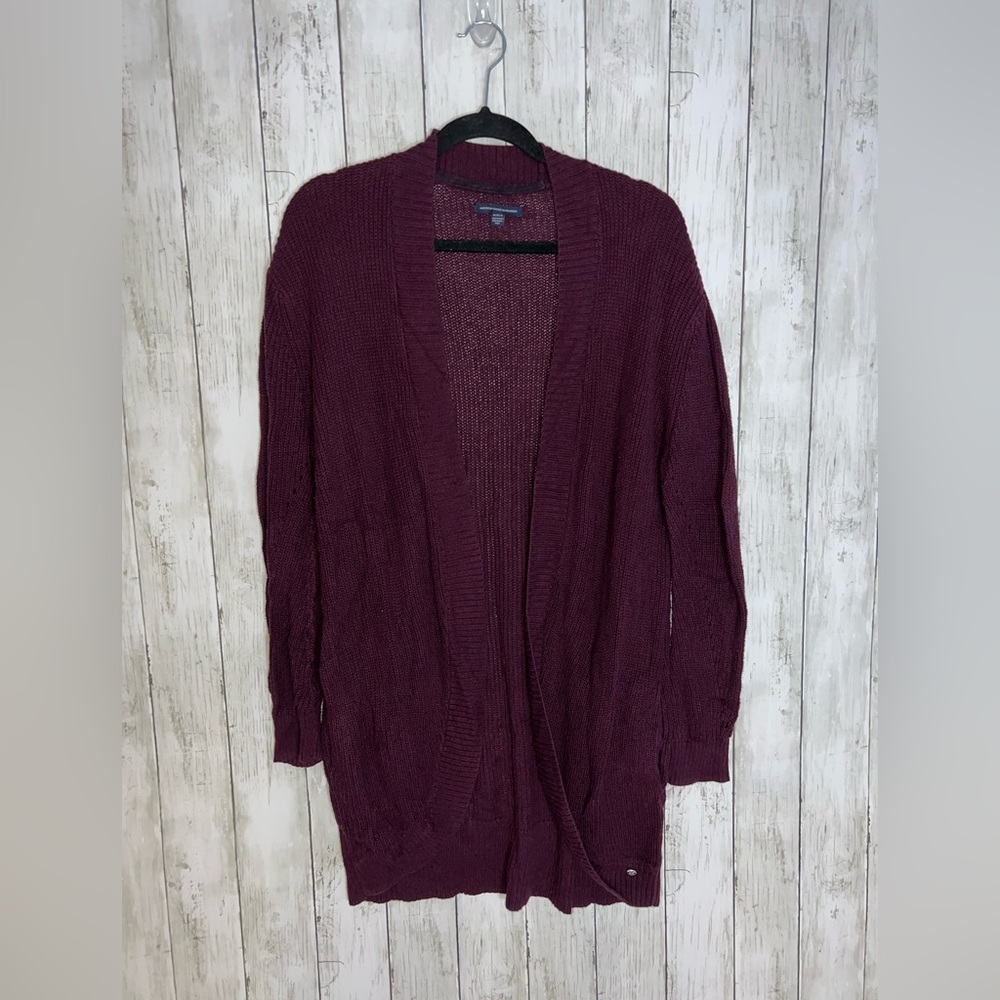 American Eagle Knit Cardigan Maroon Burgundy Red Size Medium Pockets
